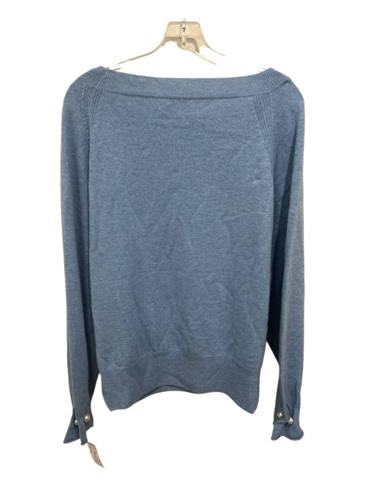 SOH Size Large Baby Blue & White Cashmere Rib Knit Pearl Detail Sweater Baby Blue & White / Large