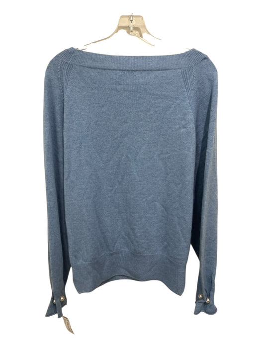 SOH Size Large Baby Blue & White Cashmere Rib Knit Pearl Detail Sweater Baby Blue & White / Large