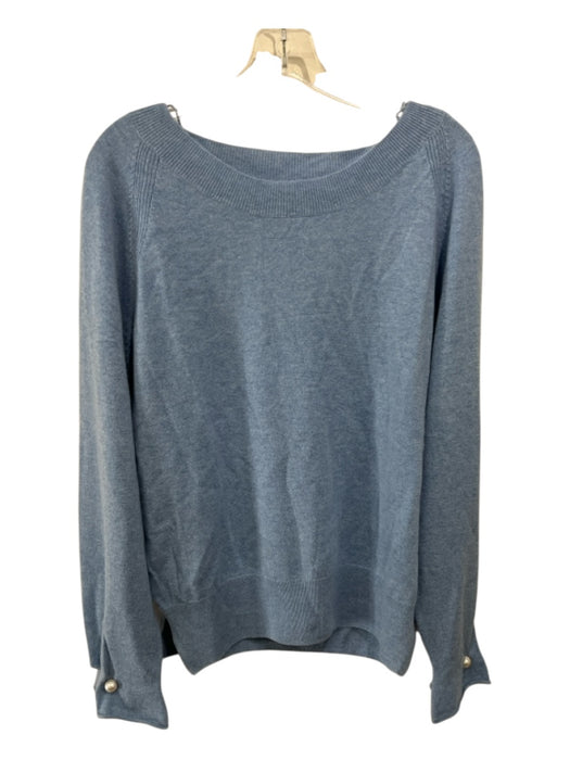 SOH Size Large Baby Blue & White Cashmere Rib Knit Pearl Detail Sweater Baby Blue & White / Large