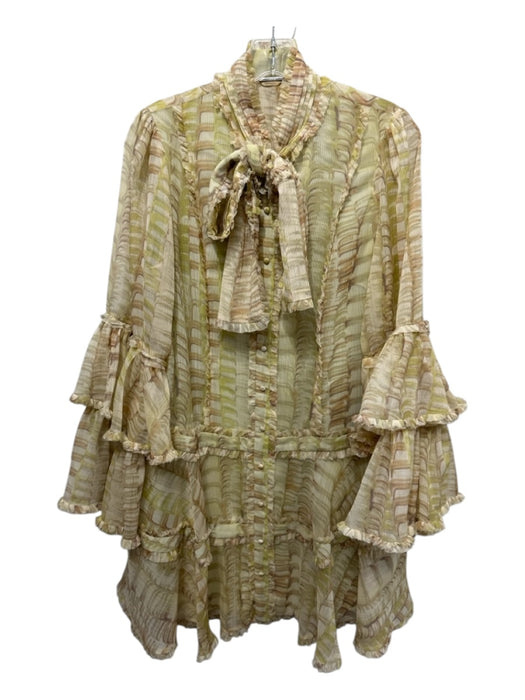 Alexis Size L Mint Green, Tank & Yellow Polyester Shear Abstract Print Dress Mint Green, Tank & Yellow / L