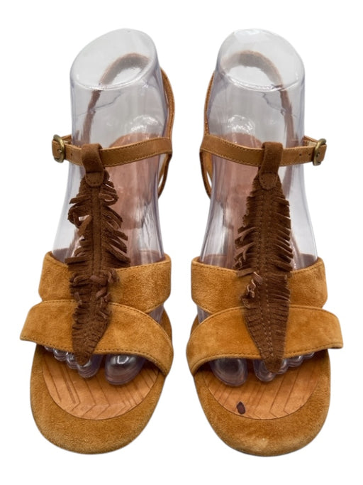 Chie Mihara Shoe Size 38 Tan Brown Suede open toe Fringe Ankle Strap Pumps Tan Brown / 38