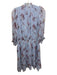 Joie Size L Blue & Multi Silk V Neck Sheer Short Sleeve Knee Length Dress Blue & Multi / L