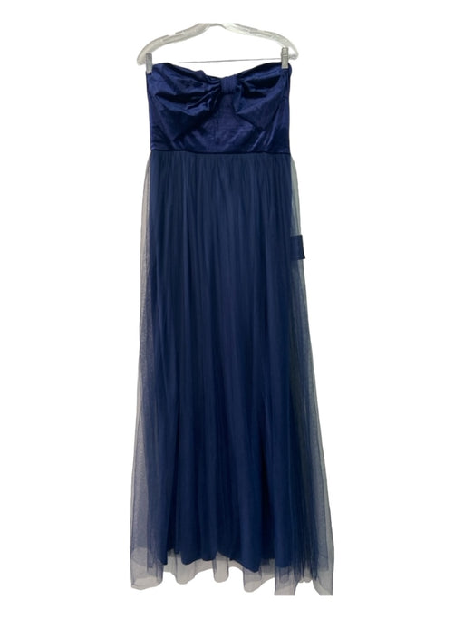 Lulus Size XL Navy Polyester Strapless Bow Tulle Skirt Velvet Gown Navy / XL