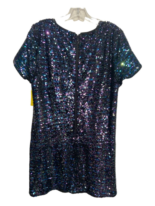 CeCe Size L Black Blue Purple Polyester All Over Sequins Round Neck Dress Black Blue Purple / L