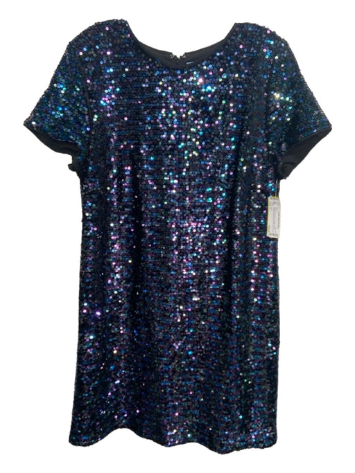 CeCe Size L Black Blue Purple Polyester All Over Sequins Round Neck Dress Black Blue Purple / L