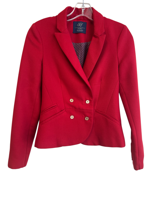 TRF Zara Size Small Red Polyester Blend Lined Double Breast Gold Buttons Blazer Red / Small