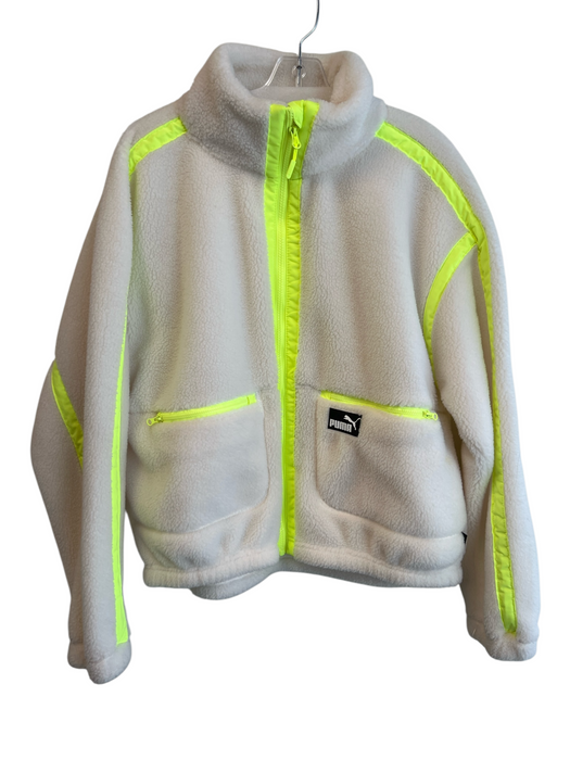 Puma Size XL White & Neon Polyester Front Zip Zip Pockets Boxy Fit Jacket White & Neon / XL