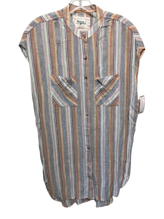 Holding Horses Size S White & Multi Cotton Sleeveless Button Front Stripe Top White & Multi / S