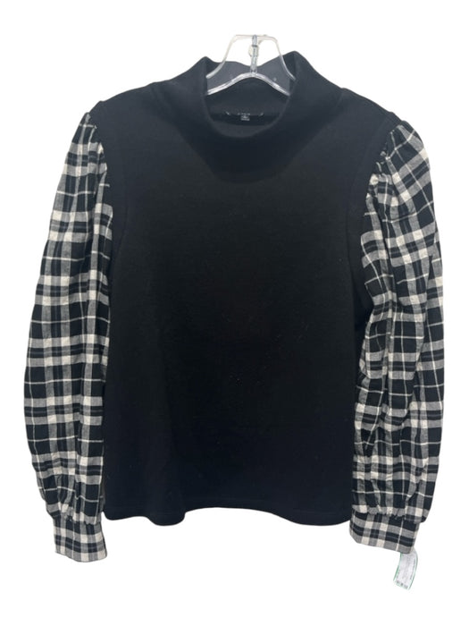 Drew Size Small Black & White Rayon Blend Long Sleeve Plaid Mock Collar Top Black & White / Small