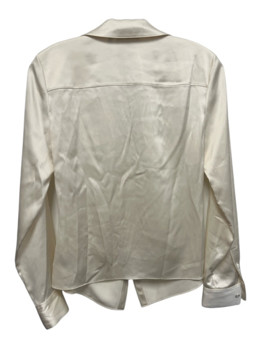 Theory Size S Ivory White Triacetate Blend Long Sleeve Rouched Collar Top Ivory White / S