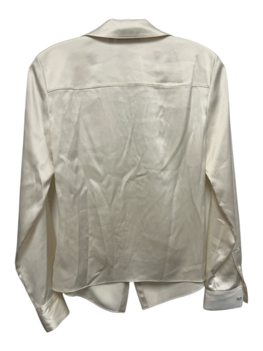 Theory Size S Ivory White Triacetate Blend Long Sleeve Rouched Collar Top Ivory White / S