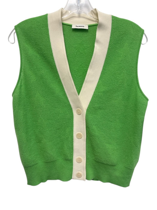 Sandro Size 3 Green & White Wool & Cashmere Knit stars Sleeveless Button up Top Green & White / 3
