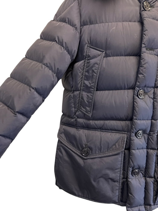 Moncler AS IS Navy Blue Polyamide Pockets Fur Lining Men's Coat Navy Blue / 3