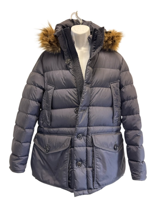 Moncler AS IS Navy Blue Polyamide Pockets Fur Lining Men's Coat Navy Blue / 3