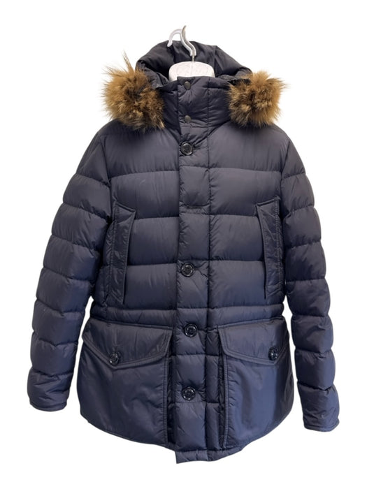 Moncler AS IS Navy Blue Polyamide Pockets Fur Lining Men's Coat Navy Blue / 3