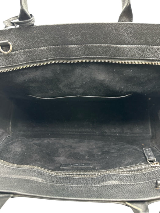 Saint Laurent Black Leather Silver Hardware Handle Feet Grain Leather Bag Black / M