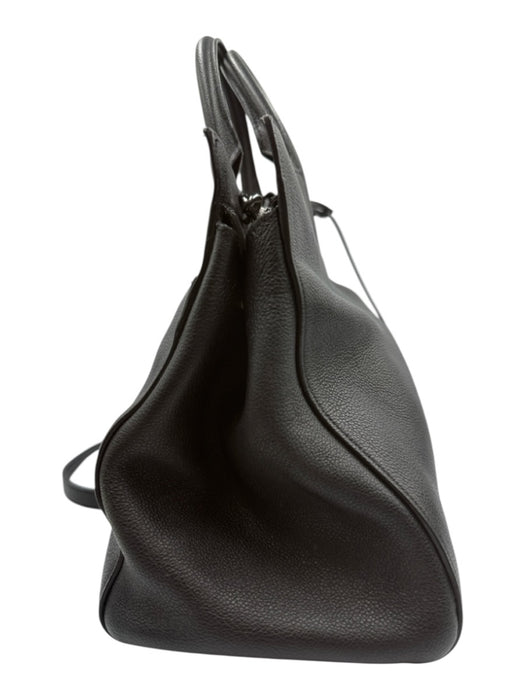 Saint Laurent Black Leather Silver Hardware Handle Feet Grain Leather Bag Black / M
