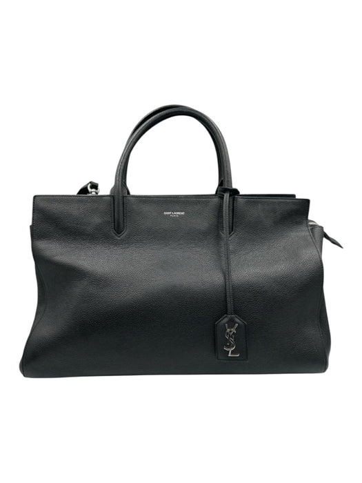 Saint Laurent Black Leather Silver Hardware Handle Feet Grain Leather Bag Black / M