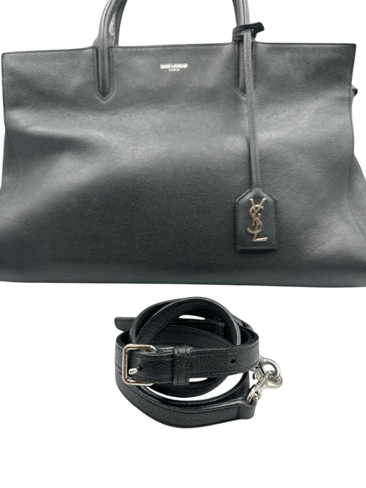 Saint Laurent Black Leather Silver Hardware Handle Feet Grain Leather Bag Black / M