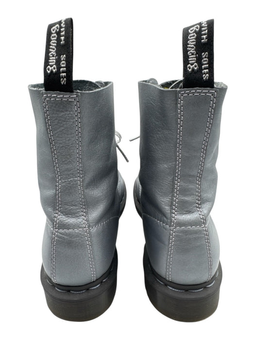 Dr Marten Shoe Size 8 Blue Silver Leather Combat Metallic Boots Blue Silver / 8