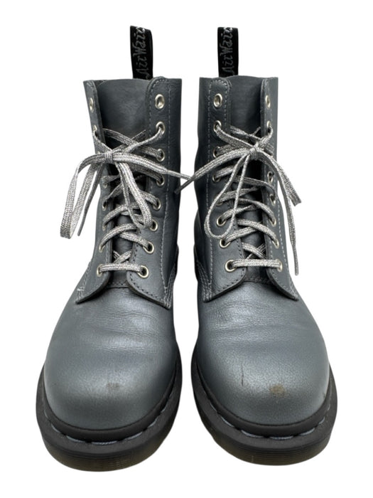 Dr Marten Shoe Size 8 Blue Silver Leather Combat Metallic Boots Blue Silver / 8