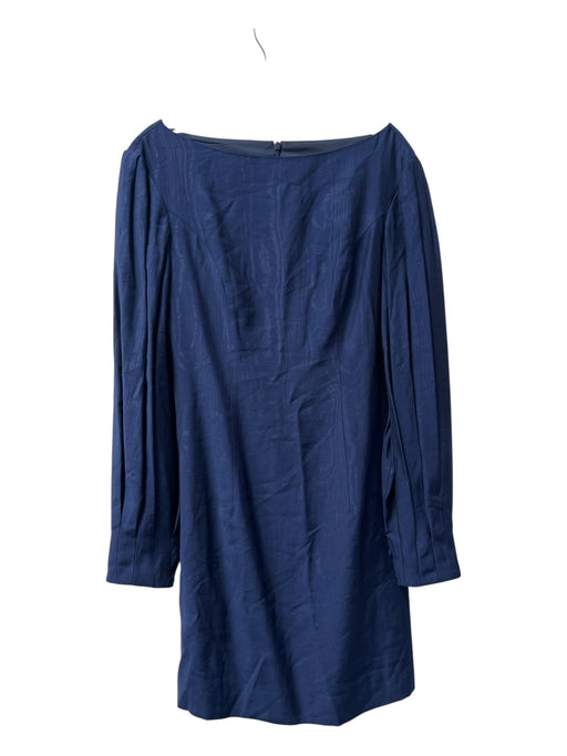 Trina Turk Size 6 Navy Rayon Blend Wide Neck Back Zip Long Pleated Sleeve Dress Navy / 6
