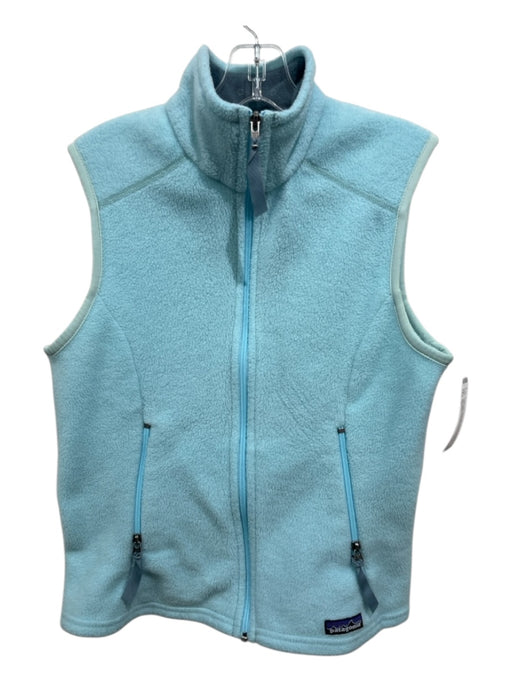 Patagonia Size M Light Blue Polyester Faux Shearling High Neck Front Zip Vest Light Blue / M