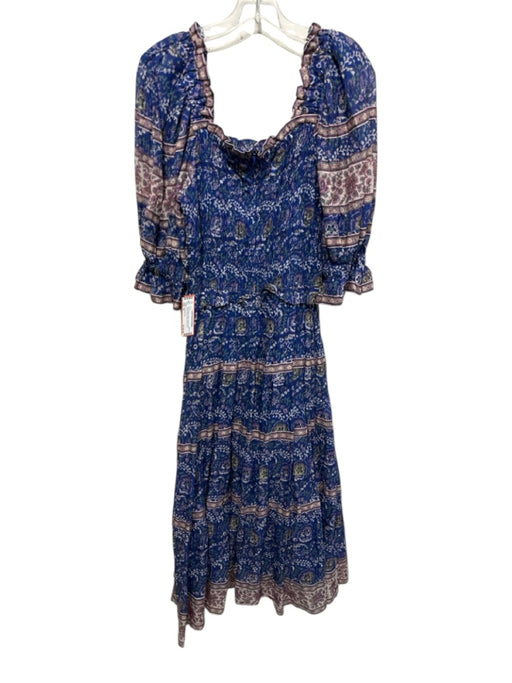 Sea New York Size M Blue & Multi Cotton Shirred Floral Balloon Sleeve Maxi Dress Blue & Multi / M