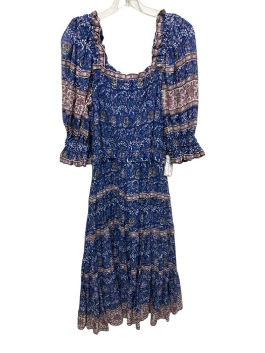 Sea New York Size M Blue & Multi Cotton Shirred Floral Balloon Sleeve Maxi Dress Blue & Multi / M