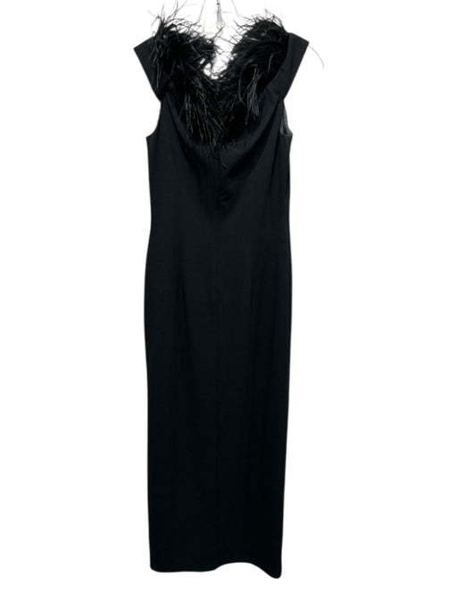 Adriana Papell Size 6 Black Polyester Blend Feather Trim Off Shoulder Gown Black / 6
