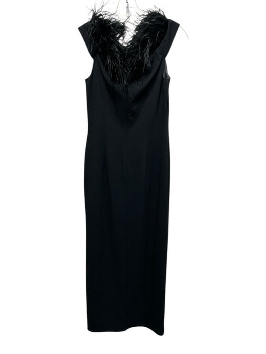 Adriana Papell Size 6 Black Polyester Blend Feather Trim Off Shoulder Gown Black / 6