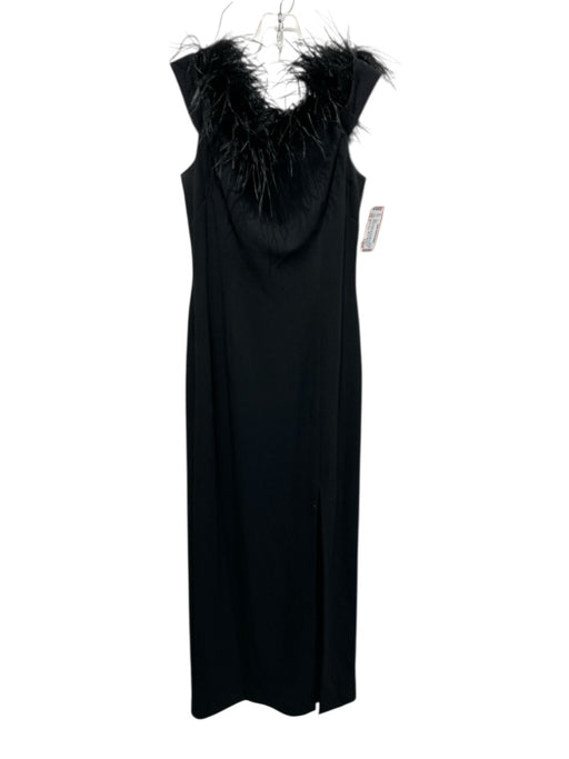 Adriana Papell Size 6 Black Polyester Blend Feather Trim Off Shoulder Gown Black / 6