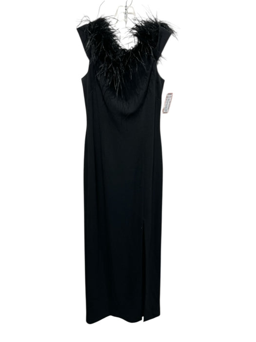 Adriana Papell Size 6 Black Polyester Blend Feather Trim Off Shoulder Gown Black / 6