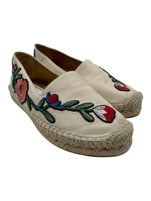 Gucci Shoe Size 35 Beige, Green, Multi Leather Embroidered Round Toe Espadrille Beige, Green, Multi / 35