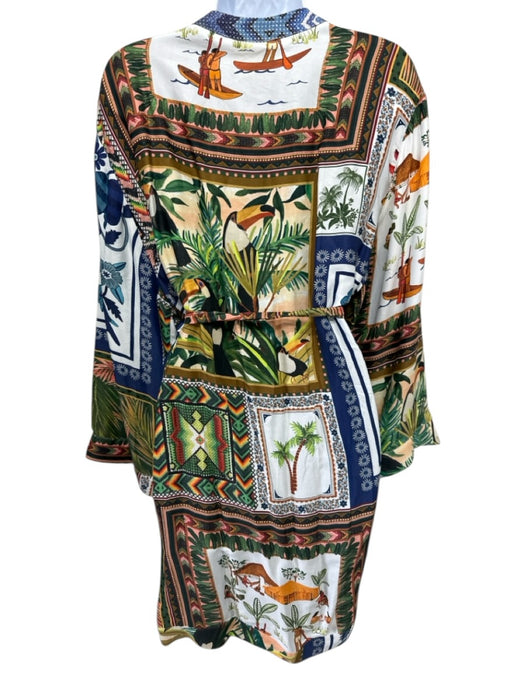 Farm Rio Size XL Green, Orange, Blue Viscose Long Sleeve Abstract Print Dress Green, Orange, Blue / XL