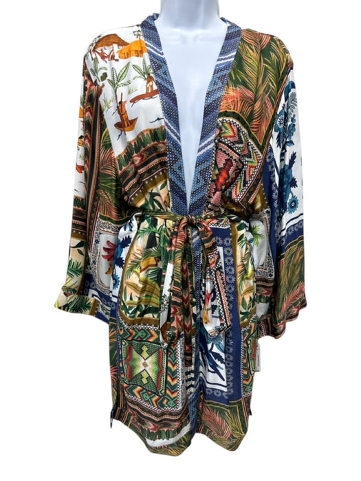 Farm Rio Size XL Green, Orange, Blue Viscose Long Sleeve Abstract Print Dress Green, Orange, Blue / XL