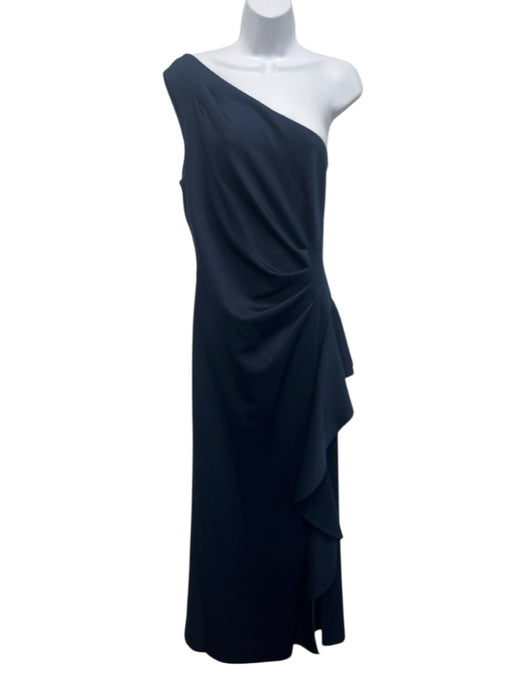 Xscape Size 10 Navy Blue Polyester One Shoulder Ruched Ruffle Gown Navy Blue / 10