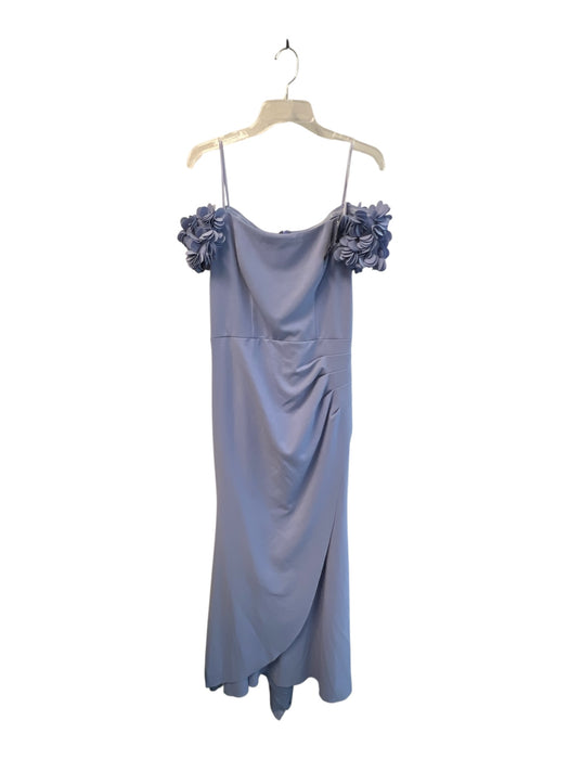 Xscape Size 12 Periwinkle Polyester Blend Back Zip Off Shoulder Ruched side Gown Periwinkle / 12