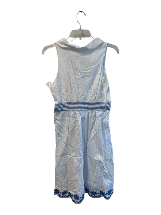 Tibi Size 8 White & Blue Cotton Lined Sleeveless Side Zip Stripe Dress White & Blue / 8