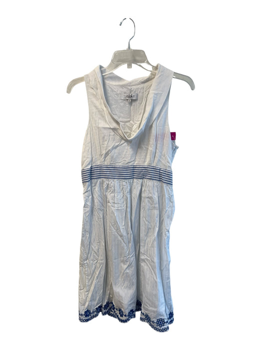Tibi Size 8 White & Blue Cotton Lined Sleeveless Side Zip Stripe Dress White & Blue / 8