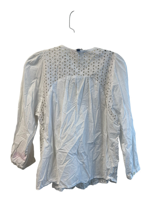 Peter Som Size Medium White Cotton Eyelet Lace Tie at Neck Long Sleeve Top White / Medium