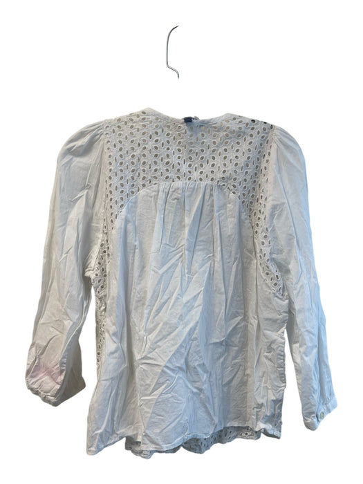 Peter Som Size Medium White Cotton Eyelet Lace Tie at Neck Long Sleeve Top White / Medium
