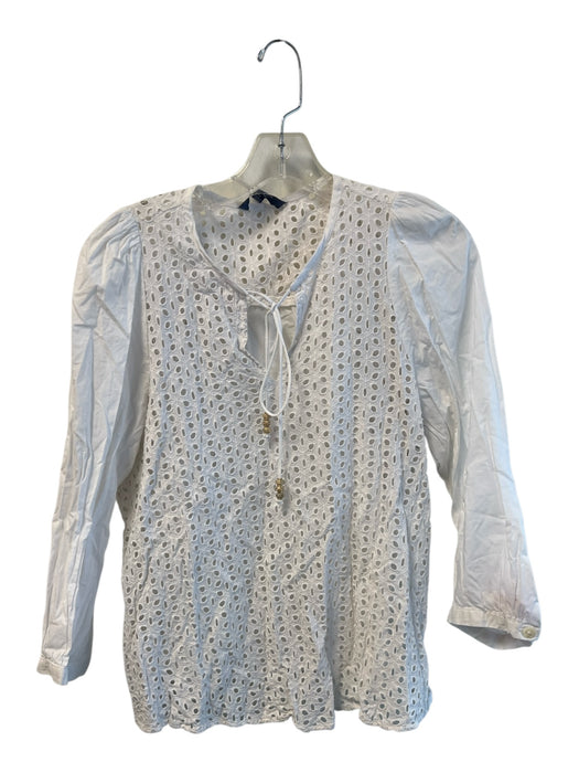 Peter Som Size Medium White Cotton Eyelet Lace Tie at Neck Long Sleeve Top White / Medium