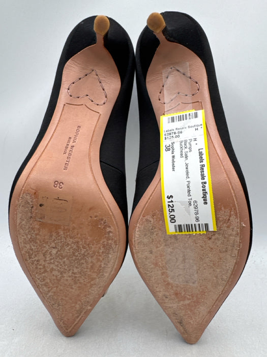 Sophia Webster Shoe Size 38 Black Satin Jeweled Pointed Toe Pumps