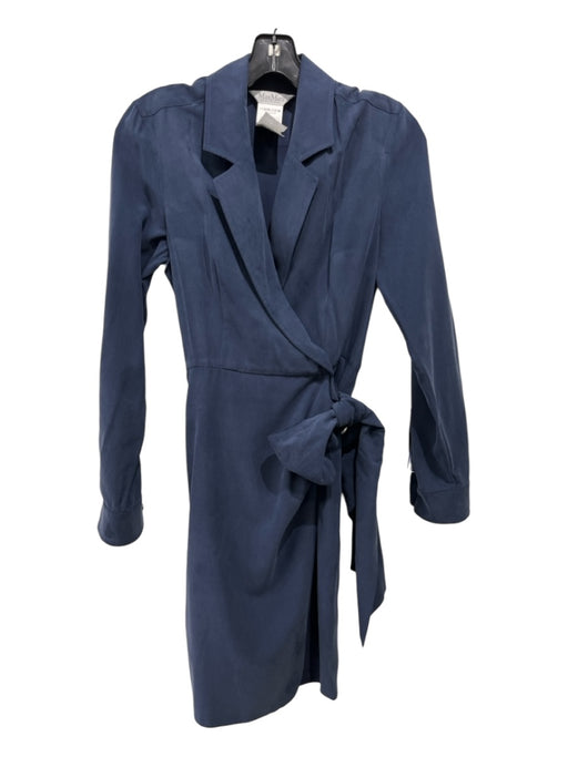 Max Mara Size 4 Navy Blue Silk Long Sleeve Wrap Side Tie Dress Navy Blue / 4