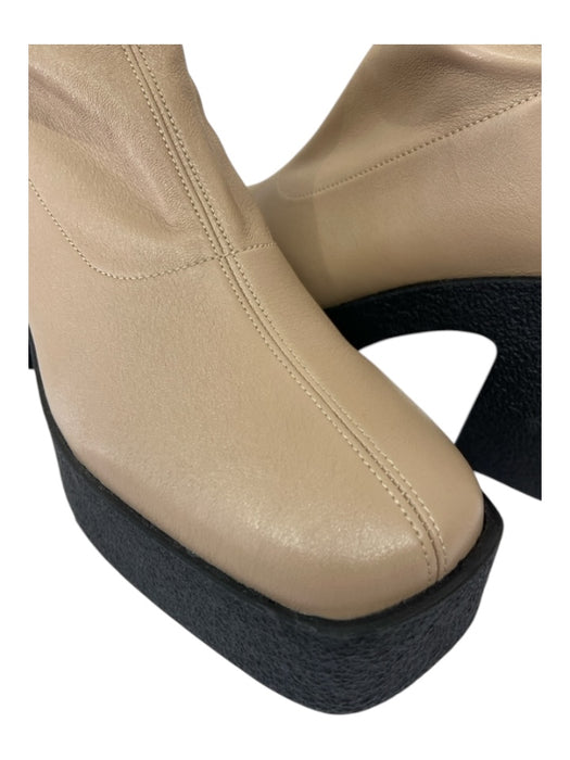 Akaada Shoe Size 37 Taupe & Black Faux Leather Square Toe Inner Side Zip Boots Taupe & Black / 37