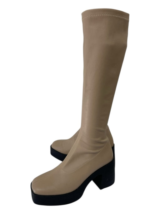 Akaada Shoe Size 37 Taupe & Black Faux Leather Square Toe Inner Side Zip Boots Taupe & Black / 37