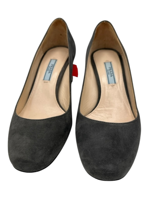 Prada Shoe Size 37 Dark Gray Suede round toe Block Heel Pumps Dark Gray / 37