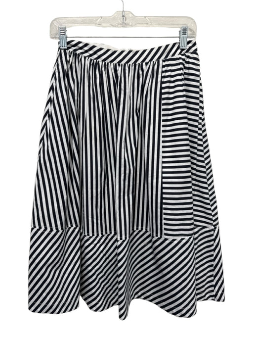 Toccin NY Size 4 Black & White Cotton Striped Back Zip Paneled Midi Skirt Black & White / 4