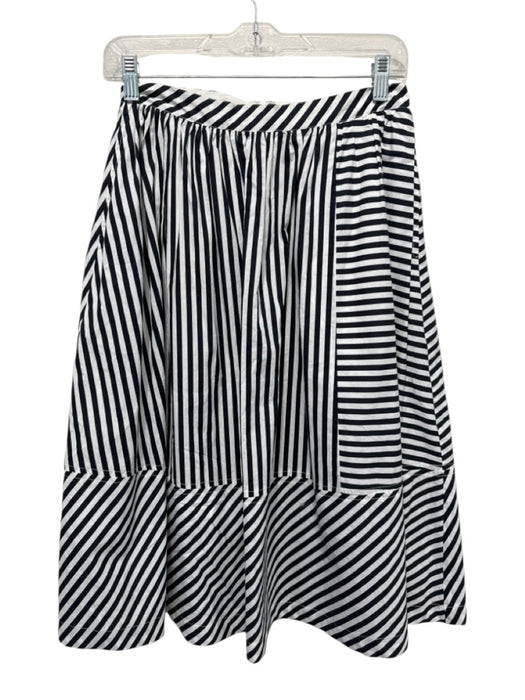 Toccin NY Size 4 Black & White Cotton Striped Back Zip Paneled Midi Skirt Black & White / 4